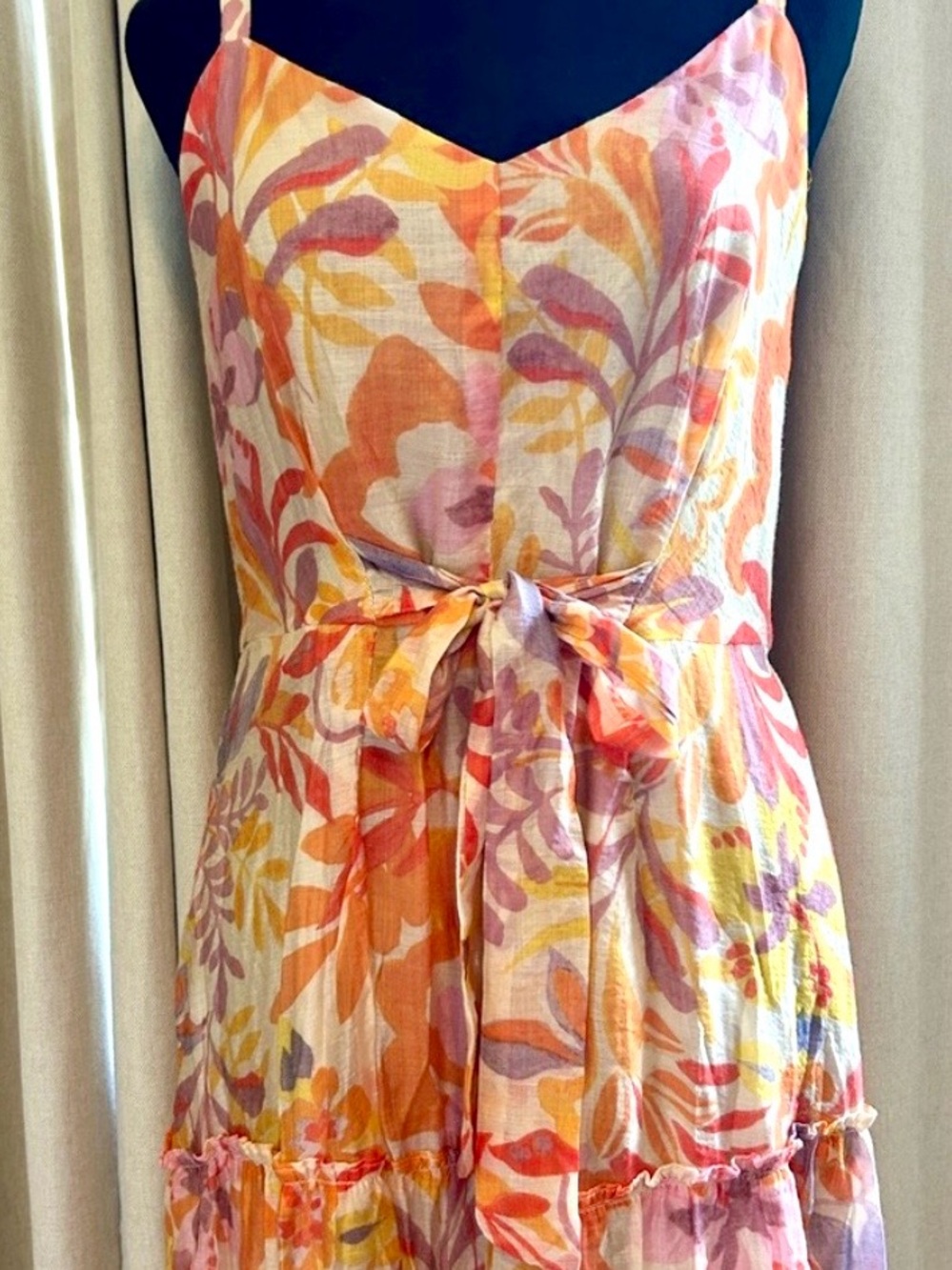 MSK Strappy Tie-Waist Midi Dress in Orange, Pink and Yellow - Picture 1 of 10